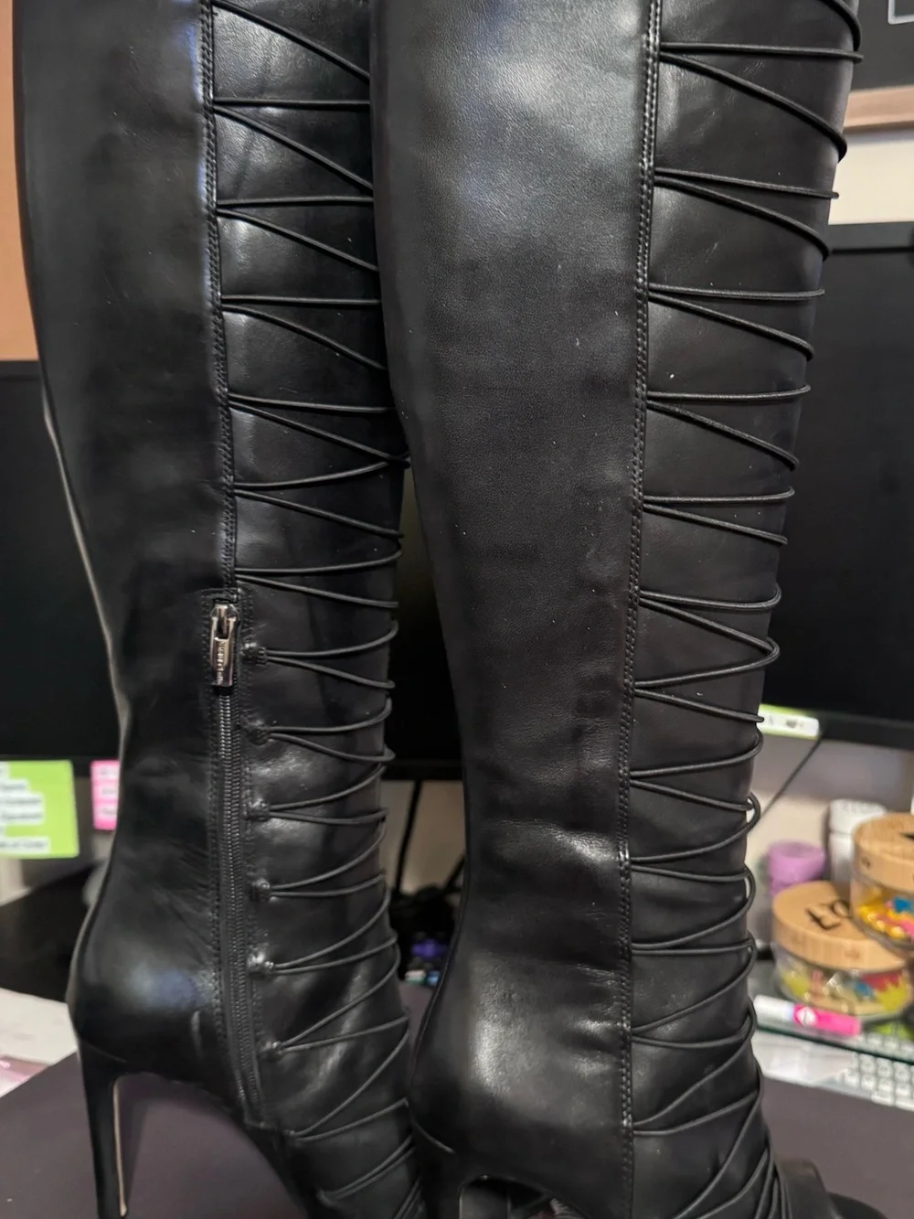 Vince Camuto Black Lace-Up Knee-High Boots